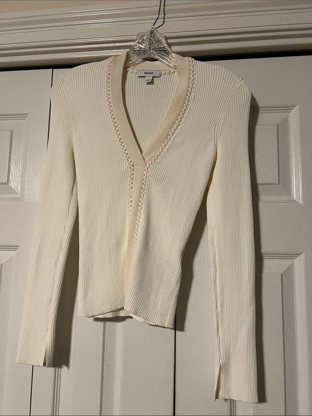 Reiss Lauri Craft-Stitch Rib-Knit Top in Ivory, S - Picture 5 of 10